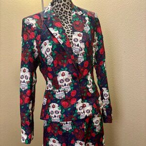 Day of the Dead Inspired Multi-Color Women’s Suit Set (Jacket & Pencil Skirt) –